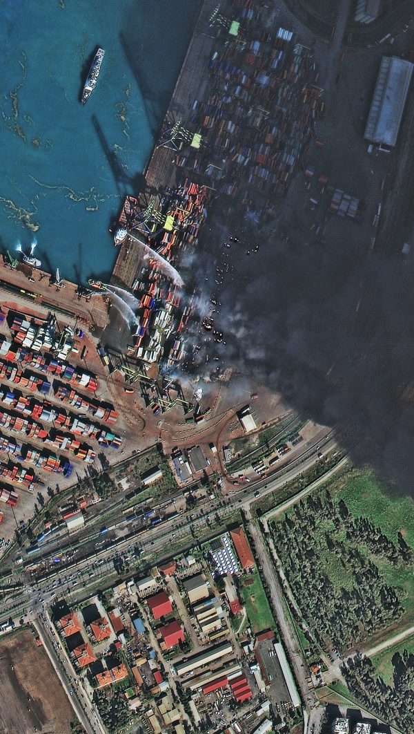 中国四维高景一号04星于2023年2月8日拍摄的土耳其伊斯肯德伦港口震后影像
